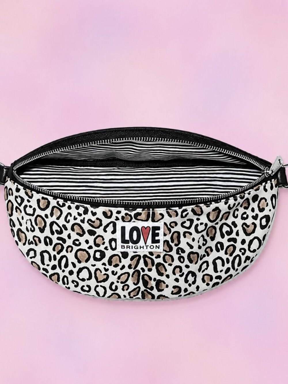 Brighton Wild Cat Leopard Print Belt Bag Crossbody LOVE Patch NWT - Picture 3 of 6